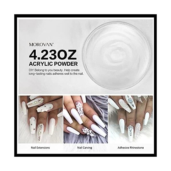 Poudre Acrylique Pour Ongles Blanc Morovan - Acrylique ongle professionnelle 4.23oz polymère acrylique ongle blanc pour ongle