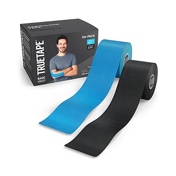 TRUETAPE® - Bandes de Kinésiologie en diverses coleurs | Rouleau de 5m x 5cm | Kinesio Tape imperméable et élastique pour le 