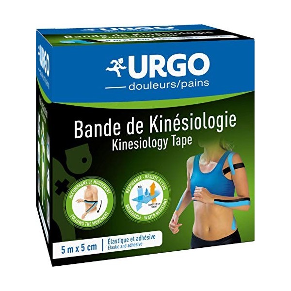 Urgo - Bande de Kinésiologie - Elastique et adhésive - Accompagne le mouvement - 5mx5cm