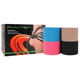 FITOP 4 Rouleaux de Bande de Kinésiologie 5cm X 5m Kinesiology Tape en Coton Assortiment de Couleurs