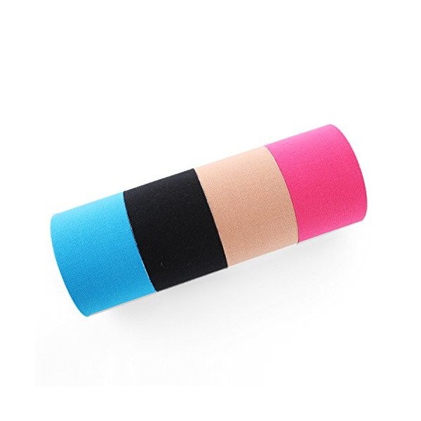 FITOP 4 Rouleaux de Bande de Kinésiologie 5cm X 5m Kinesiology Tape en Coton Assortiment de Couleurs