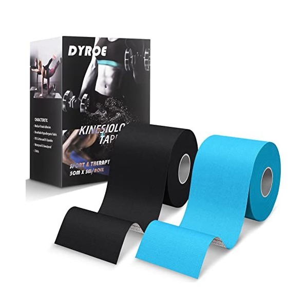 Dyroe Bandes de Kinésiologie,Kinesio Tape Rouleau 5m x 5cm, Kinesiology Tape étanche & élastique pour le sport pour les Muscl