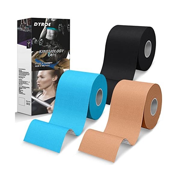 Dyroe Bandes de Kinésiologie,Kinesio Tape Rouleau 5m x 5cm, Kinesiology Tape étanche & élastique pour le sport pour les Muscl