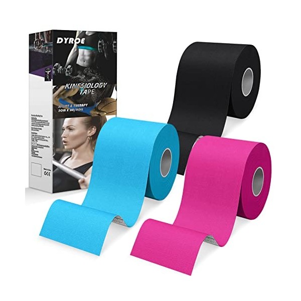 Dyroe Bandes de Kinésiologie,Kinesio Tape Rouleau 5m x 5cm, Kinesiology Tape étanche & élastique pour le sport pour les Muscl