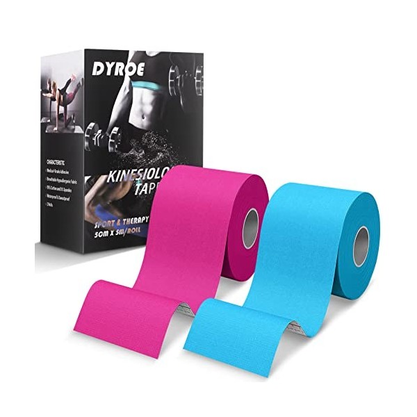 Dyroe Bandes de Kinésiologie,Kinesio Tape Rouleau 5m x 5cm, Kinesiology Tape étanche & élastique pour le sport pour les Muscl