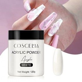 COSCELIA 1 Pots Poudre Acrylique Blanc 120g Nail Powder Ongle pour Allonger les Ongle poudre acrylique pour ongles