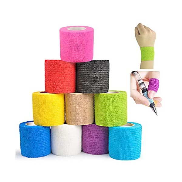 Bandage viscoélastique 10 rouleaux , bandage de sport auto-adhésif doux et confortable, adapté aux mains, pieds, genoux, bra