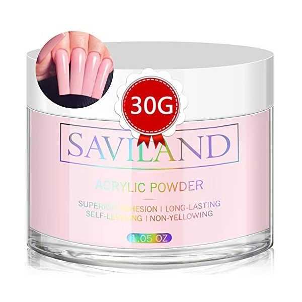 Saviland 30g Poudre Acrylique Pour Ongles Rosa - Poudre Acrylique Professionnelle pour Extension Acrylique ongle, Nail Art 3D