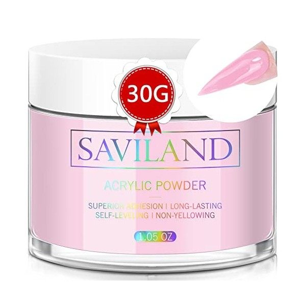 Saviland 30g Poudre Acrylique Pour Ongles Rosa - Poudre Acrylique Professionnelle pour Extension Acrylique ongle, Nail Art 3D