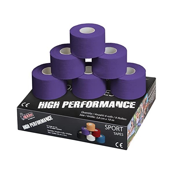 ALPIDEX 6 x Sport Tape 3,8 cm x 10 m Ruban Adhésif Sport Différente Couleurs Articulation Bandage Non Élastique Handball Foot