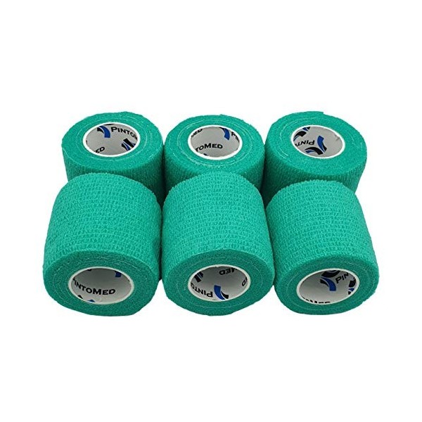 PintoMed - Bandage Cohésif - Vert - 6 Rouleaux x 5 cm x 4,5 m Autoadhésif, Sports Bande, Premiers Secours Adhésif, Vet Wrap