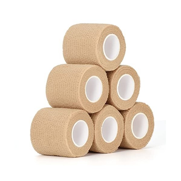 SEADESKY Bandage Autoadhésif Cohésifs 5cm x 4,5m, 6 Rouleaux Bande Cohesive Bandages Auto-adhésifs Bandes Cohésifs Bandage De