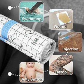 Moricher Bandage adhésif imperméable et pour tatouage 15cm x 2m + 5pcs 12 x 12 cm Transparent Pansement Bandage étanche à le