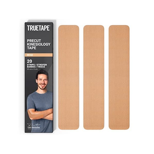 TRUETAPE® Basic - Bande de kinésiologie prédécoupées | Kinesio Tape imperméable & élastique | respectueux de la peau avec un 