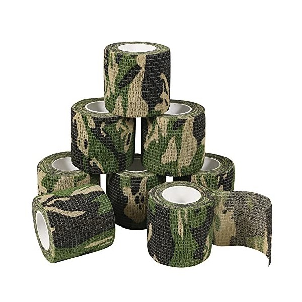 QiGui 8 Rouleaux Bande Cohésive Camouflage Bandage Autoadhésif Cohésifs Camo Ruban Auto-adhésif Elastiques Bandage Médical Ba