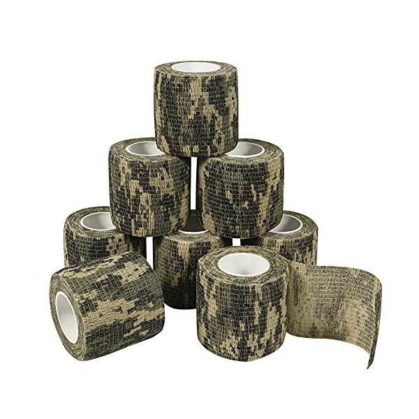 QiGui 8 Rouleaux Bande Cohésive Camouflage Bandage Autoadhésif Cohésifs Camo Ruban Auto-adhésif Elastiques Bandage Médical Ba