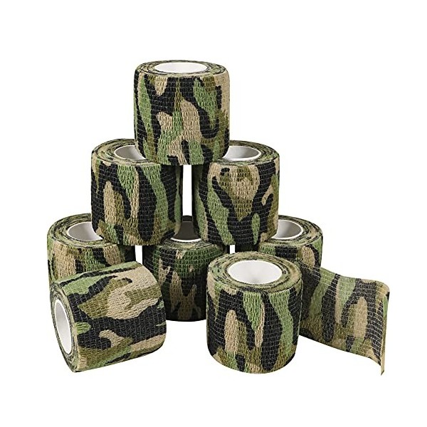 QiGui 8 Rouleaux Bande Cohésive Camouflage Bandage Autoadhésif Cohésifs Camo Ruban Auto-adhésif Elastiques Bandage Médical Ba