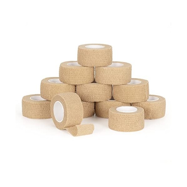 SEADESKY 12 Rouleaux Bandage Autoadhésif Cohésifs 2.5cm Bande Cohésive Bandage Medical Sports Bande Elastiques Pansements Adh