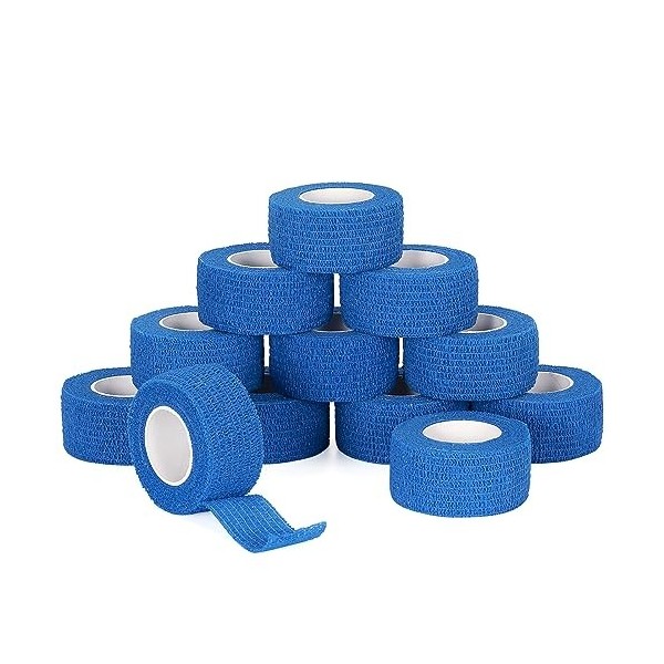 SEADESKY 12 Rouleaux Bandage Autoadhésif Cohésifs 2.5cm Bande Cohésive Bandage Medical Sports Bande Elastiques Pansements Adh