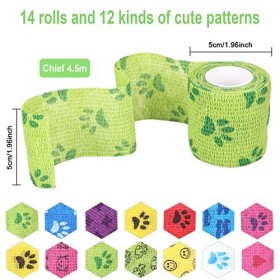 UNIDEAL Bandage Autoadhésif 14 Rouleaux, Bandage Vétérinaire, Imperméable et Respirant, 12 modèles, élastique Bandage pour An