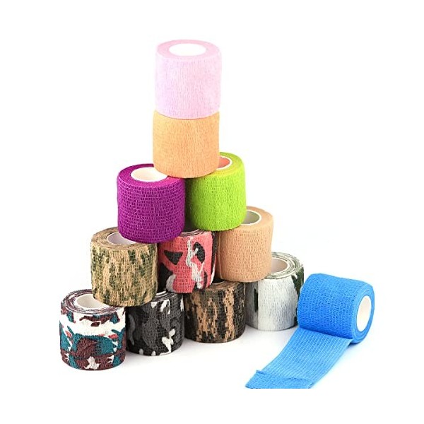 12 Pièces Bandage Autoadhésif Cohésifs, Respirant Bande Cohésive Roulent, Animaux domestiques Bandage,Élastique des Sports Ba