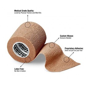 Hampton Adams Paquet de 14 2 x 5 verges |&nbsp;Bandage auto-adhésif non tissé Bandage respirant auto-adhésif pour animaux de com