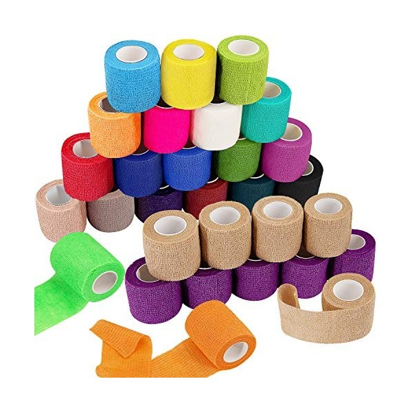 BQTQ 30 Rouleaux Bande Cohésive Elastique Bandage Autoadhésif Bandes Adhésifs Sport Tape Cohésif pour Doigt Mains Pieds Poign