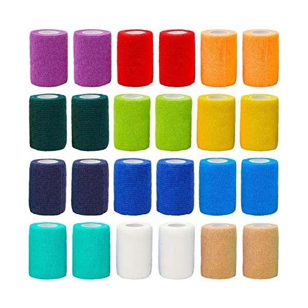 Lot de 24 bandages auto-adhésifs, rouleaux de gaze, ruban médical, fournitures de premiers soins pour le sport, les poignets,