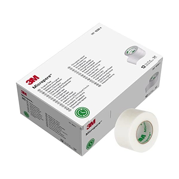 3M Micropore Tape 1530-1, 12 Rolls Pack of 10 by 3M