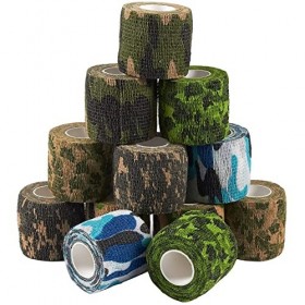 Lot de 12 bandages cohésifs de camouflage pour premiers secours, sport, poignet, cheville - 6 couleurs de camouflage assortie