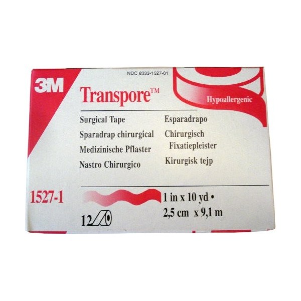 Transpore Surgical Tape by the Box, 1" Box of 12 Rolls 