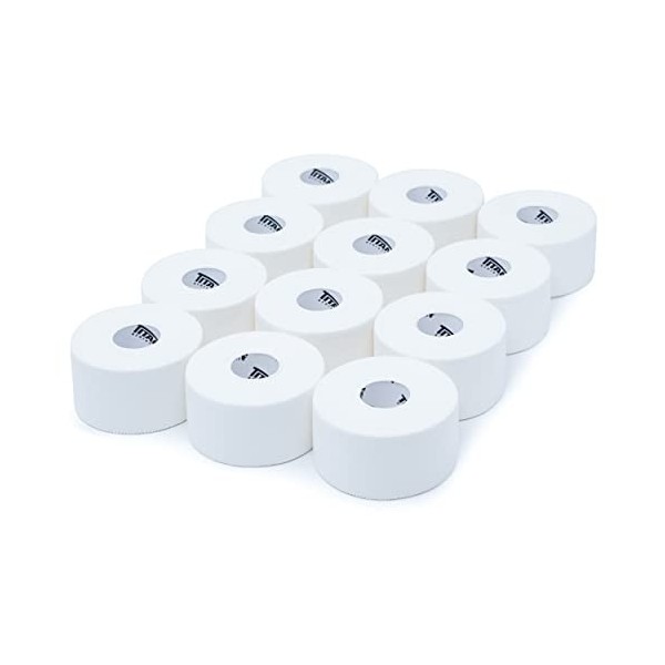 Lot de 12 rubans adhésifs blancs Athletic Sports 3,8 cm x 21,6 m par rouleau – 100% coton avec oxyde de zinc – Design zigzag 