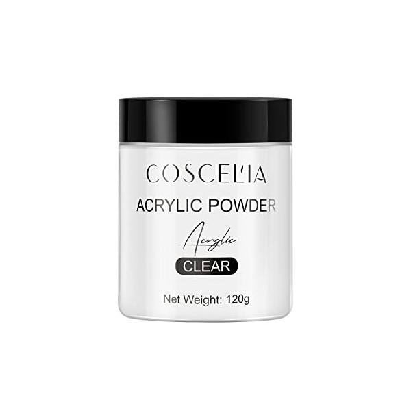 COSCELIA 1 Pots Poudre Acrylique claire 120g Nail Powder Ongle pour Allonger les Ongle poudre acrylique pour ongles