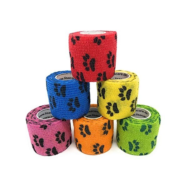 LisaCare Lot de 6 pansements auto-adhésifs pour chien - 5 cm - Bandage élastique - Bandage adhésif pour chien - Certifié médi