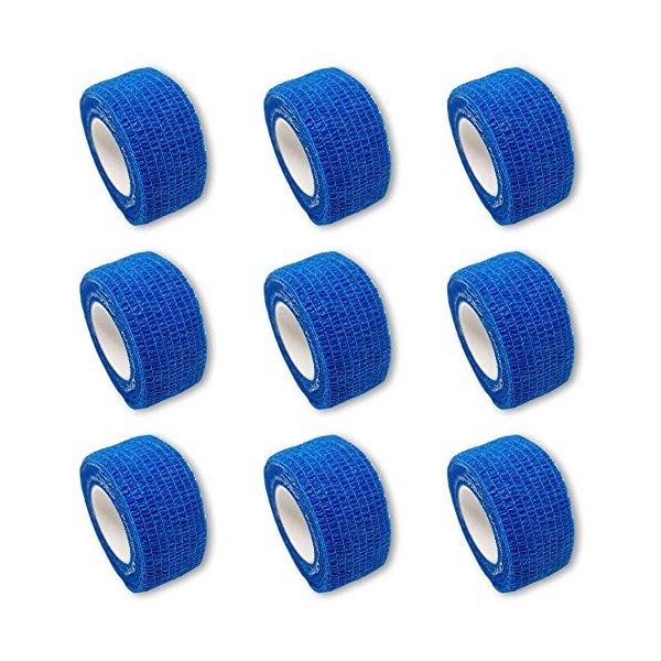 Lot de 9 bandages pour les doigts | Bandage en plâtre | Enduit sans colle - en BLEU - 2.5cm x 4.5m - élastique, hydrofuge, co