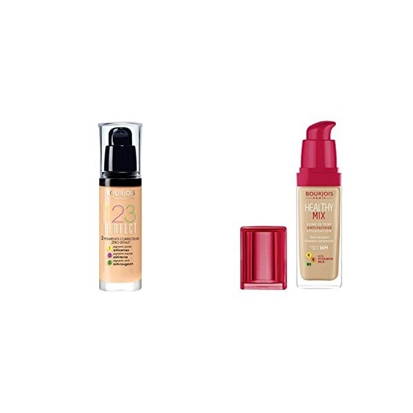 Bourjois - Fond de Teint 1.2.3 Perfect - 3 en 1 : Anticernes, Anti-Terne et Anti-Rougeurs - Fini Semi-Mat - Formule Anti-Bril