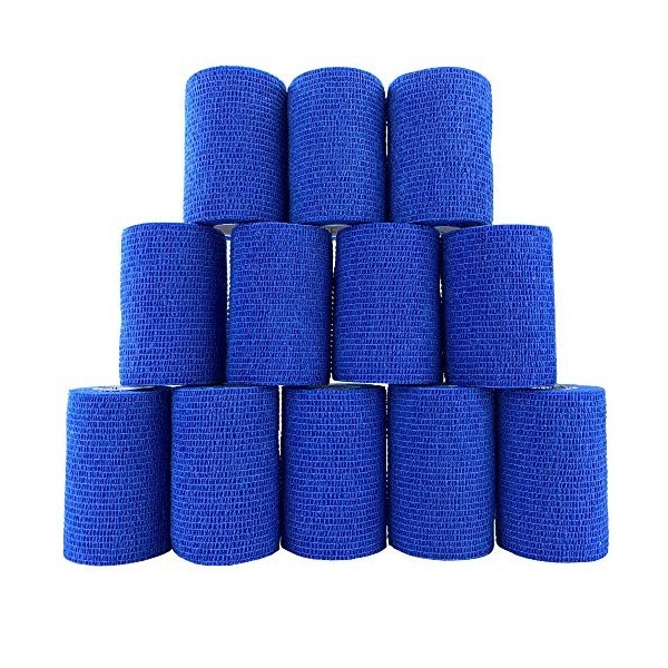 Inksafe Lot de 12 bandages cohésifs auto-adhésifs bleus 7,5 cm x 4,5 m – Utilisations : bandage vétérinaire, ruban adhésif po