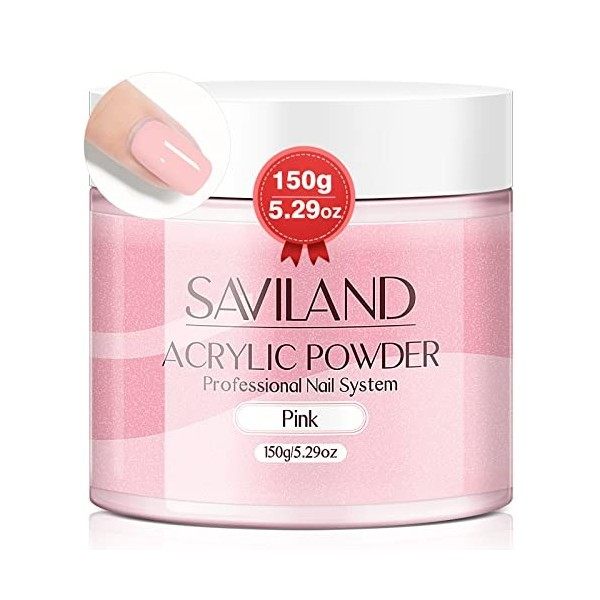 Saviland 150g Poudre Acrylique pour Ongles, Rose Poudre pour Ongles en Acrylique, Grande Capacité Acrylique pour Extension d