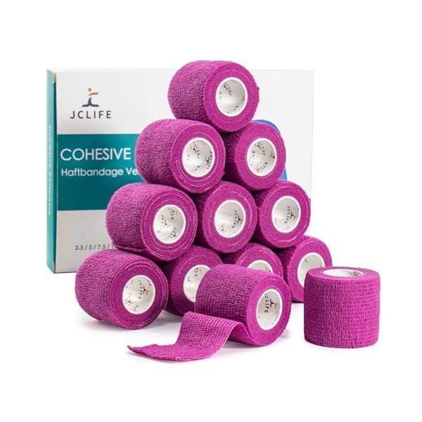 JCLIFE 24 Rouleaux Bande Cohésive Elastique, 5cm x 4,5 m Bandes de Kinésiologie, Bandage Autoadhésif Cohésifs, Adhésifs Sport