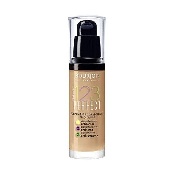 Bourjois - Fond de Teint 1.2.3 Perfect - 3 en 1 : Anticernes, Anti-Terne et Anti-Rougeurs - Fini Semi-Mat - Formule Anti-Bril