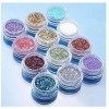 12pcs Couleur Paillettes Poudre Poudre Astuce Décoration Nail Art