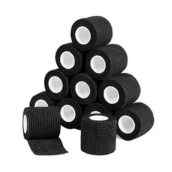 Lot de 12 rouleaux de bandage cohésif auto-adhésif 5 cm x 4,5 m pour entorse du poignet et de la cheville, gonflement, élasti