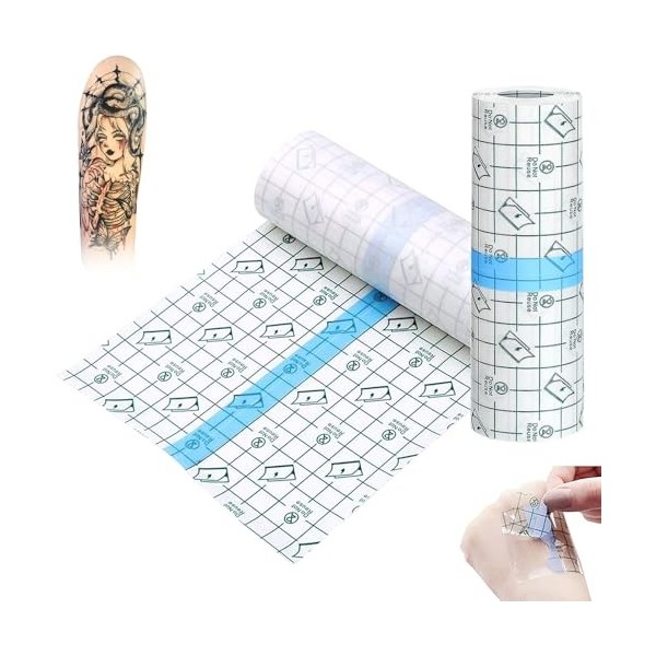 Lot de 2 bandages imperméables pour tatouage, 15 cm x 2 m, bandages adhésifs transparents imperméables, pansements transparen