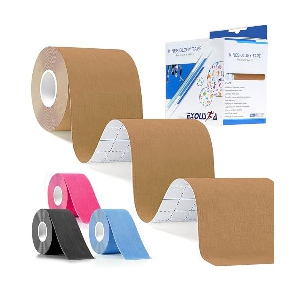 Kinesiology Tape - Lot de 5 rouleaux de ruban de kinésiologie thérapeutique  et élastique pour sportifs. Soulage