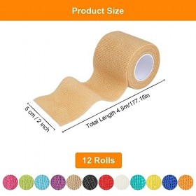 12 Pièces Bandage Autoadhésif Cohésifs 5cmx4,5m Bande Cohesive, Bande Aauto Adhésive Imperméable Bandages Auto-adhésifs Cohés
