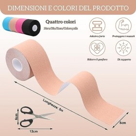 SPOKKI 4 rouleaux de ruban kinésiologique avec ciseaux, bande de sport 5 m x 5 cm Taping Taping Taping kinésiologique impermé