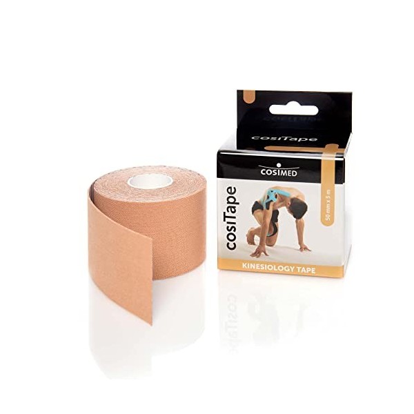 cosiTape Bande de kinésiologie beige Rouleau de 5 m x 5 cm - Doux pour la peau, respirant et imperméable