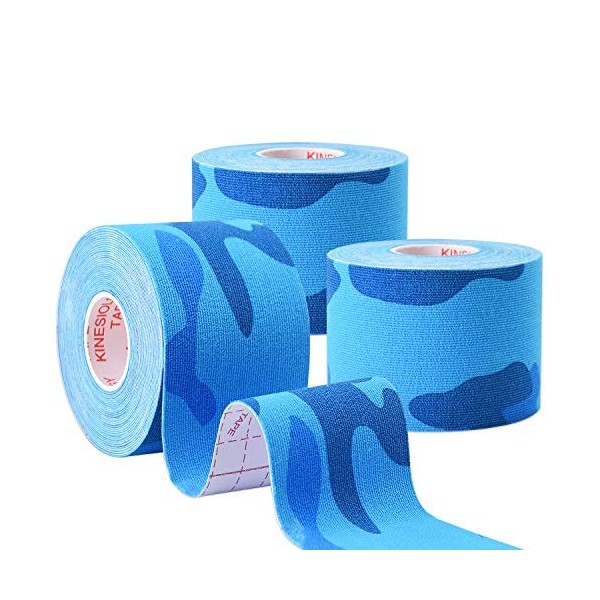 TOBWOLF Lot de 3 bandes de kinésiologie, bande de sport adhésive imperméable pour soulagement de la douleur, bande élastique 
