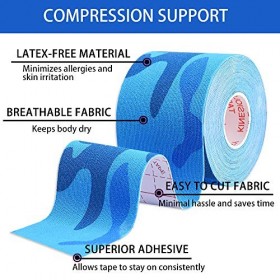 TOBWOLF Lot de 3 bandes de kinésiologie, bande de sport adhésive imperméable pour soulagement de la douleur, bande élastique 