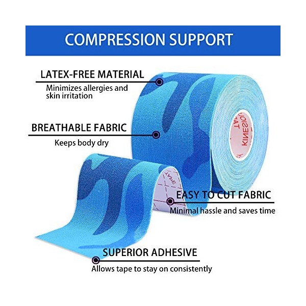 TOBWOLF Lot de 3 bandes de kinésiologie, bande de sport adhésive imperméable pour soulagement de la douleur, bande élastique 